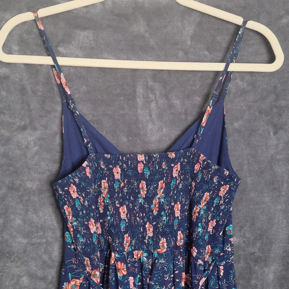 Band of Gypsies Mini Dress Small Navy Blue Floral Tie Front Boho Ruffle Cowgirl - Picture 5 of 10